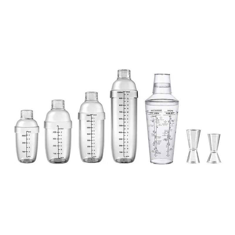 Food Grade Barware Plastic Cocktail Shaker Clear Ice Shaker Bottle Beverage Shaking Cup Juice Shaker Cup with Scale Mark