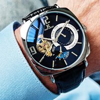 AOKULASIC 2219 Montre mécanique automatique de luxe pour homme, cadran squelette carré à cœur ouvert avec phase de lune et réserve de marche