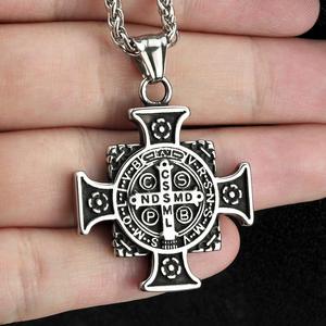 Stainless Steel <b>Cross</b> Pendant Necklace For Men Religious Charm Jewelry Gift Geometric Design Asymmetry Pattern Fashion Accessory - Product Image 4
