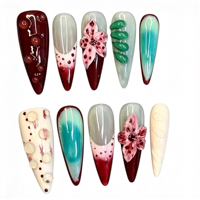 Faux ongles en amande faits main et peints à la main en gros, style peint à la main qualité salon, marque privée en vrac