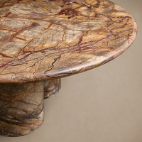 Table basse ronde en marbre naturel DH, trois pieds cylindriques solides, table à manger en pierre veinée sauvage pour salle à manger de luxe.
