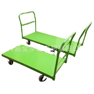 Chariot à main à plateau plat en acier à quatre roues, robuste, industriel, vert, avec revêtement en poudre - Product Image 1