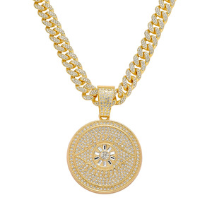 สร้อยคอจี้รูปตาปีศาจทรงกลมชุบทองอัลลอยด์ดีไซน์เรียบง่ายทำมือแบบใหม่ สไตล์ฮิปฮอปสำหรับผู้ชาย - Product Image 6