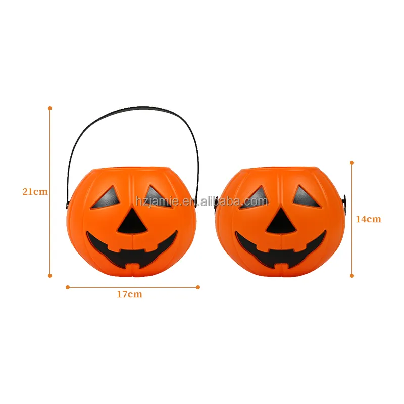 Balde de Halloween para doces ou travessuras, balde de abóbora de plástico portátil para adereços de Halloween