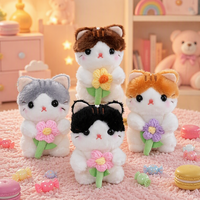 Porte-clés pendentif chat en peluche au crochet motif fleur Kawaii, jouet animal en peluche mignon style anime, breloque de sac chaton, accessoire de poupée, vente en gros