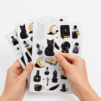 Feuille d'autocollants décoratifs en vinyle prédécoupés pour journal, scrapbook, style Witchcore, anime, manga, chat noir, pour agenda, cadeau