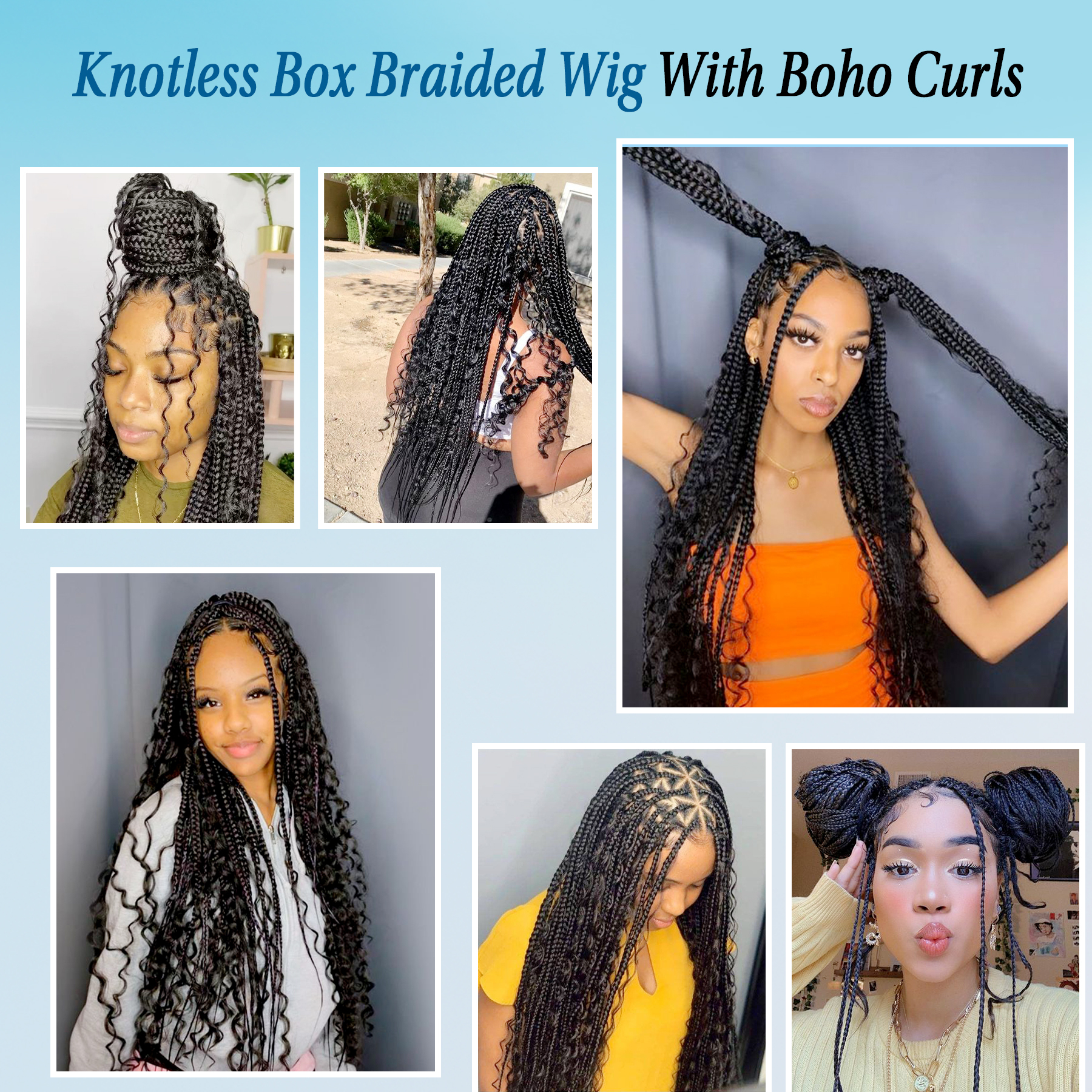 Boho Box Braids Wig - Natural Curly Braided Wig for Women