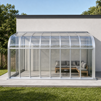 Véranda rétractable pour toit, avec structure en aluminium, toit arqué, verre clair, solaire, pour terrasse, balcon