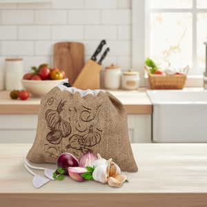 Jute and Cotton Food <b>Storage</b> Bag 27.5x23 cm for Storing Fruit and <b>Vegetables</b> - Product Image 3