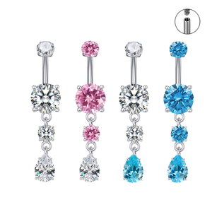 CRYSPURE <span class=keywords><strong>Piercing</strong></span> all'<span class=keywords><strong>Ombelico</strong></span> in Acciaio Inossidabile 14g con Triplo Zircone Rotondo, Gioiello Pendente Lungo per Donna, Colore <span class=keywords><strong>Oro</strong></span> Rosa, Vendita all'Ingrosso OEM - Product Image 2