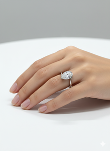 Bague ouverte ajustable en argent 925 / or blanc 10K 14K 18K avec diamant de laboratoire taille poire, en vente - Product Image 5
