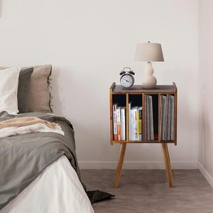 Wooden LP <strong>Record</strong> Player Stand 4 <strong>Cabinets</strong> Holds 100 Vinyls Metal Storage Holder Organizer Table Mid-Century Modern - Product Image 2