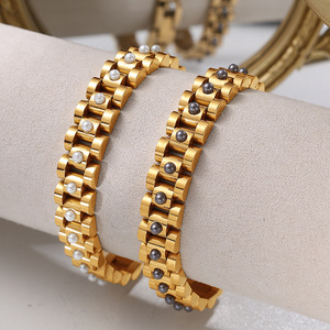 Pulsera de Acero Inoxidable con Cuentas y Baño de Oro de 18k, Diseño Geométrico, Estilo Europeo Americano, Unisex - Product Image 1