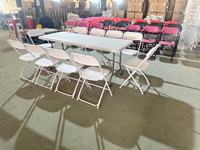 Chaises pliantes commerciales blanches à dossier plat avec structure en acier, robustes, pour mariages, fêtes, événements, location, sièges pliables en plastique, vente en gros