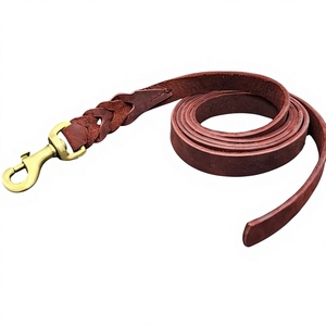 Laisse d'entraînement pour chien en nylon et cuir, rembourrée, à motif uni, avec logo brodé, boucles et boutons réfléchissants colorés – Vente en gros - Product Image 1