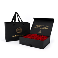 Échantillon gratuit, boîte rigide magnétique rectangulaire noire personnalisée, emballage pour roses de la Saint-Valentin, boîte en papier personnalisable, coffret cadeau pour fleurs