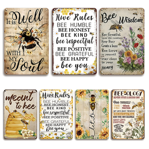 Juego de Letreros Metálicos Vintage con Temática de Abejas, Decoración de Pared con Reglas de <span class=keywords><strong>la</strong></span> <span class=keywords><strong>Colmena</strong></span> Retro para Jardín y Hogar - Product Image 1