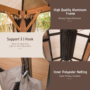 Gazebo de techo rígido Marco de aluminio Policarbonato Techo doble Cubierta de madera para patio Dosel para césped Metal permanente para exteriores - Product Image 6
