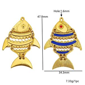 Colgante de Pez Hueco de Acero Inoxidable Chapado en Oro, con Temática Animal en Rojo, Azul, Negro y Blanco, Charm DIY para Collar, Accesorio Unisex - Product Image 3