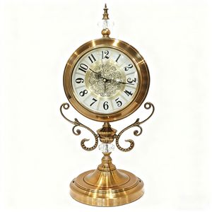 European Style Table <b>Clock</b> Copper Plated Decorative Circular <b>Silent</b> Desk <b>Clock</b> For Living Room Bedroom - Product Image 5