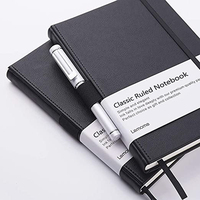 Diario de Gratitud Negro Simple y Portátil con Banda Elástica Cosida, Tapa Dura de Cuero PU, Color Personalizado y Logotipo Personalizado