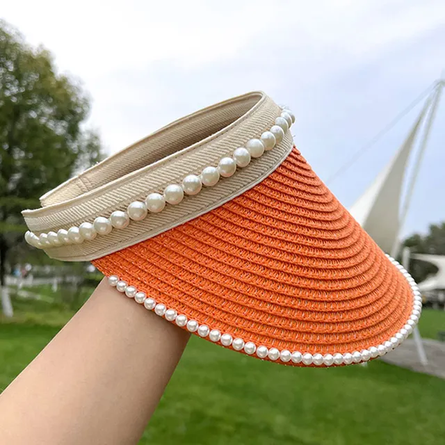 Chapeaux pare-soleil pour femmes, chapeau de plage pliable, casquette en paille à large bord avec perles, collection d'été