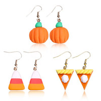 Boucles d'oreilles créatives faites à la main pour Thanksgiving, en argile, motifs citrouille et fromage, style dessin animé, polyvalentes, style campagnard, plusieurs styles { Boucles d'oreilles}