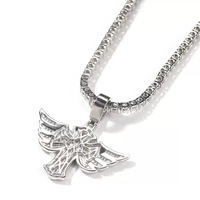 Collier chaîne pour homme Collier hip-hop avec pendentif ailes d'ange et croix en zircon Accessoires tendance personnalisés pour homme