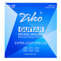 Senar gitar elektrik seri ZIKO DN, 6 buah senar baja nikel, 009 010