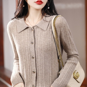 Cardigã Feminino de Lã 100% Tricotado, Quente, Confortável, Elegante, Versátil, Liso, Casual, Respirável, com Fenda e Manga Comprida para o Inverno - Product Image 5