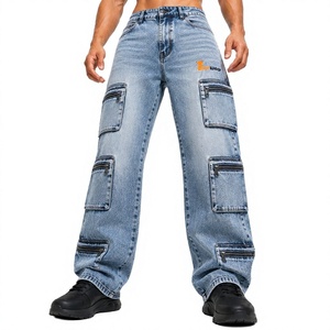 Pantalones Cargo de Mezclilla Casuales para Hombre, Venta al por Mayor, Jeans Utilitarios Personalizados, Multibolsillos, Corte Relajado, Ropa de Trabajo, Moda Urbana, Mezclilla de Algodón - Product Image 1
