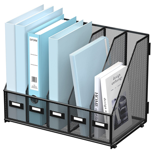 モダンな5コンパートメントメタルデスクオーガナイザースタンディングタイプファイルとマガジンファイルホルダー5垂直コンパートメント付き - Product Image 1