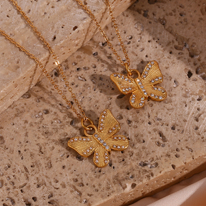 Moda mariposa circón Acero inoxidable 18K chapado en oro diseño contratado collar - Product Image 6