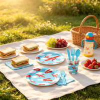 Vaisselle de fête sur le thème de l'avion de dessin animé, ensemble de fournitures pour fête d'anniversaire d'enfants, assiettes en papier jetables, couverts, gobelets, serviettes