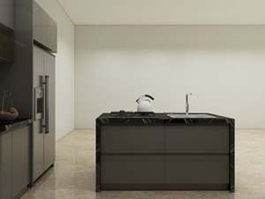 Porte en verre en contreplaqué à lumière linéaire haute brillance, surface en mélamine, pierre de quartz stratifiée, comprend un évier et un dosseret - Product Image 3