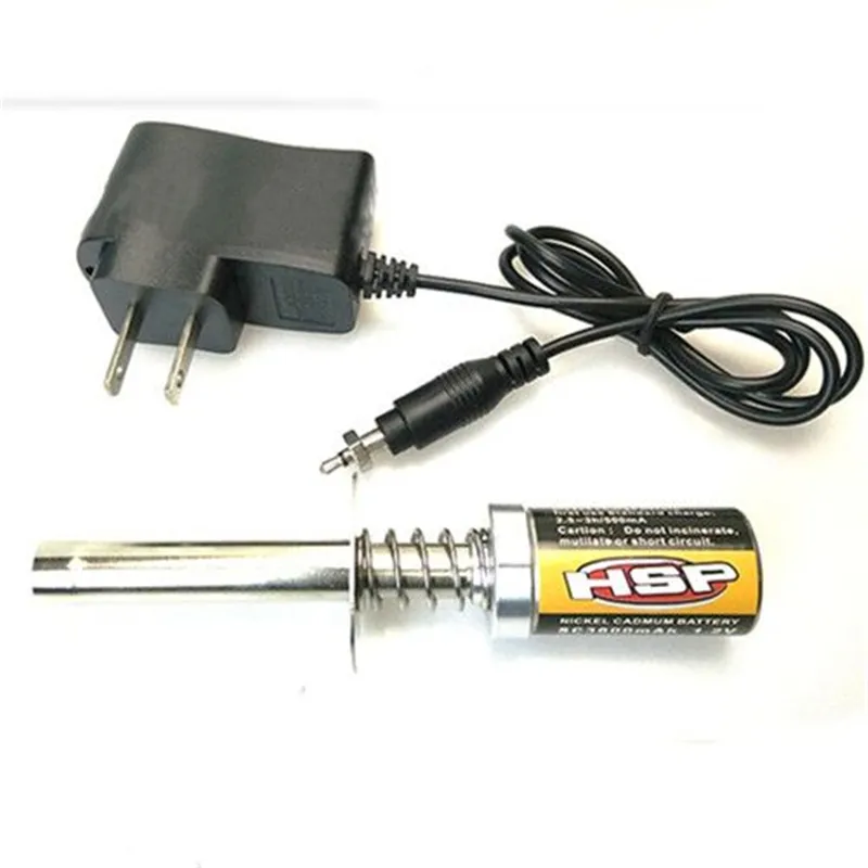 Encendedor de bujía incandescente HSP 1,2 V 1800mAh con cargador para motor de metanol de avión RC/coche Rc