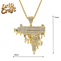 Pendentif pistolet goutte d'eau en cuivre artisanal DC Drip Hip-Hop, incrusté de zircon, motif UZI, fait main, argent/or