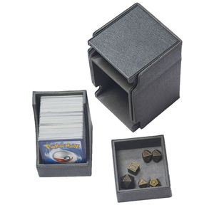Boîte à cartes magnétique en cuir PU gris, grande taille, capacité de 100+ cartes de jeu, avec plateau à dés - Product Image 1