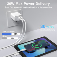 Adaptateur chargeur USB Schitec US Standard 20W 3.0, finition mate givrée, double sortie A+C, chargeur de voyage compact, charge rapide pour mobile