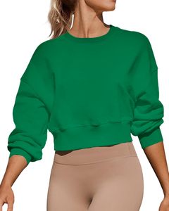Vêtements de sport pour femmes hauts pour femmes sweats courts à manches longues et col rond confortables hauts pullover décontractés en polaire - Product Image 5