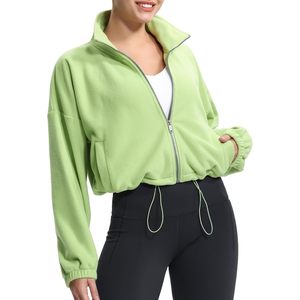 Veste courte en polaire pour femme FOXA, fermeture éclair intégrale, col montant, veste de sport avec poches, ourlet à cordon de serrage - Product Image 1
