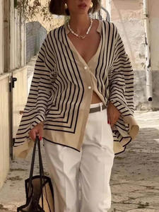 Camisa de manga larga estilo europeo y americano, nueva colección otoño 2026, camisa tipo cárdigan holgada a rayas para mujer - Product Image 5