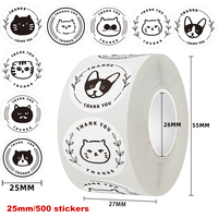 Papier adhésif holographique noir et blanc pour chat, étiquette autocollante de remerciement simple, 500 pièces/rouleau