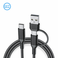 Kabel 4-in-1 Tipe-C Tipe-C Berbahan Nilon Kepang dan Paduan Aluminium 5A Pengisian Cepat Transfer Data untuk Ponsel IOS/Android dan Drive Eksternal