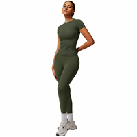 Ensemble de yoga 2 pièces pour femmes, haut court à manches longues sans couture, jupe taille haute, leggings, tenue de sport, vêtements de sport, tenue de gym