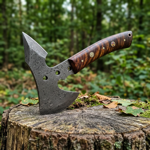 Hacha de Acero de Damasco de Grado Industrial Hecha a Mano con Espiga Plana y 3 Filos de Corte, Mango de Madera, Fácil de Transportar, para Camping y Caza MH.75 - Product Image 2