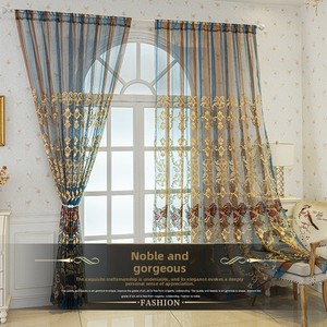 Cortinas Translúcidas Bordadas con Flores de Estilo Europeo Moderno, Colores Degradados para Ventanas de Piso a Techo, para Sala de Estar - Product Image 4