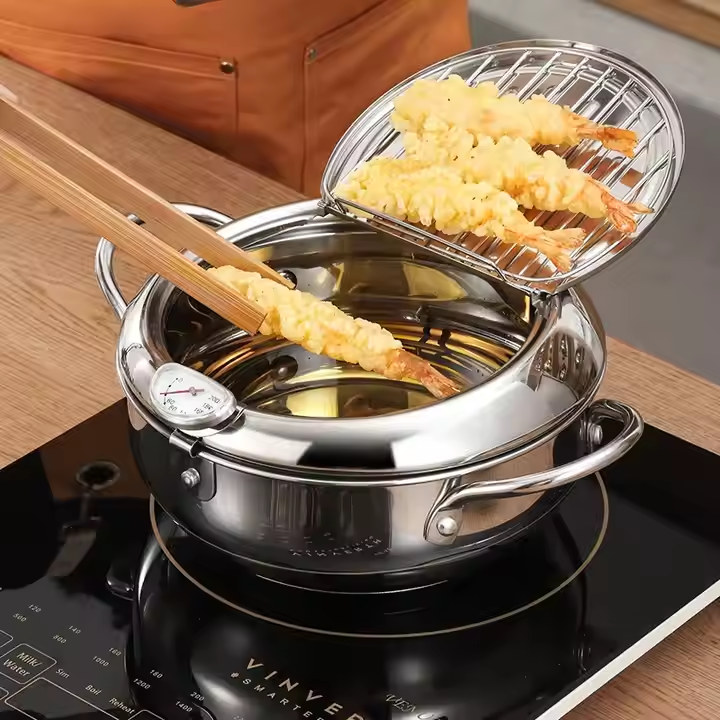 Original Factory Double Side 28cm Large Capacity 4.2l Quality Lid Design Family Home Tea Time Tempura Fried Food Deep Fryer Pot
