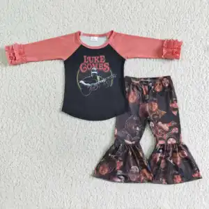מוצרים חמים מפואר גיטרה איש הדפסת בל bottoms מכנסיים ילדים לפרוע בגדי ילד סתיו תלבושות תינוק בנות בגדי סטים
