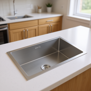 Évier de cuisine double en acier inoxydable brossé Rakinl, design moderne rectangulaire à encastrer, 30x18 pouces - Product Image 2